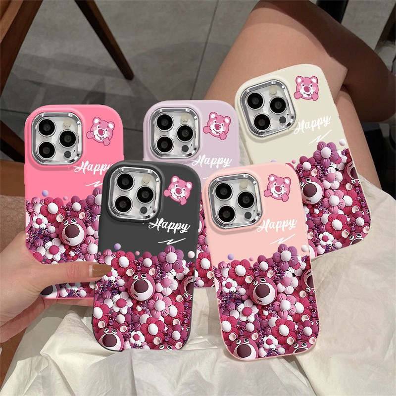 【 Ready Stock+Fast Delivery 】Cartoon Flower Bear Phone Case Suitable For iPhone 17 16 15 14 13 12 11 Pro Max 7 8 14 15 16 Plus X Xr Xs Max SE2020 2022 Silicone Cover