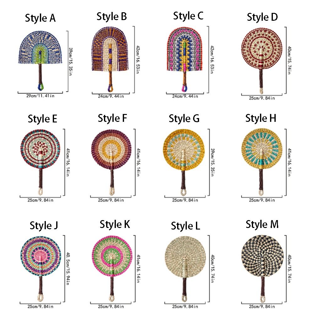 Gift Colorful Striped Patterns Seagrass Woven Fan Vintage Bohemian Cattail Fan Portable Natural Summer Cooling Fan Beach