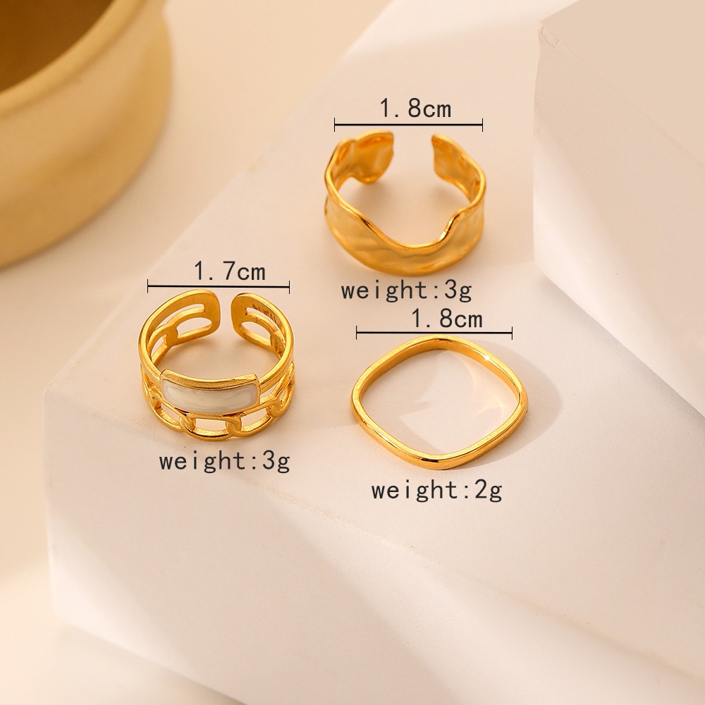 【Special offer】New Arrival All-Match Fashionable Simple Personalized Stainless Steel Golden Square Drop Oil Hollow Ring for suit Women