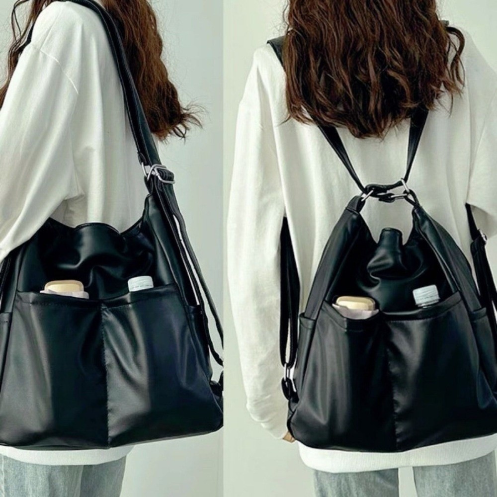 Portable Large Capacity Retro Commuting Backpack Fashion Solid Color Travel Shoulder Bag Simple Handbag Crossbody Bag Unisex