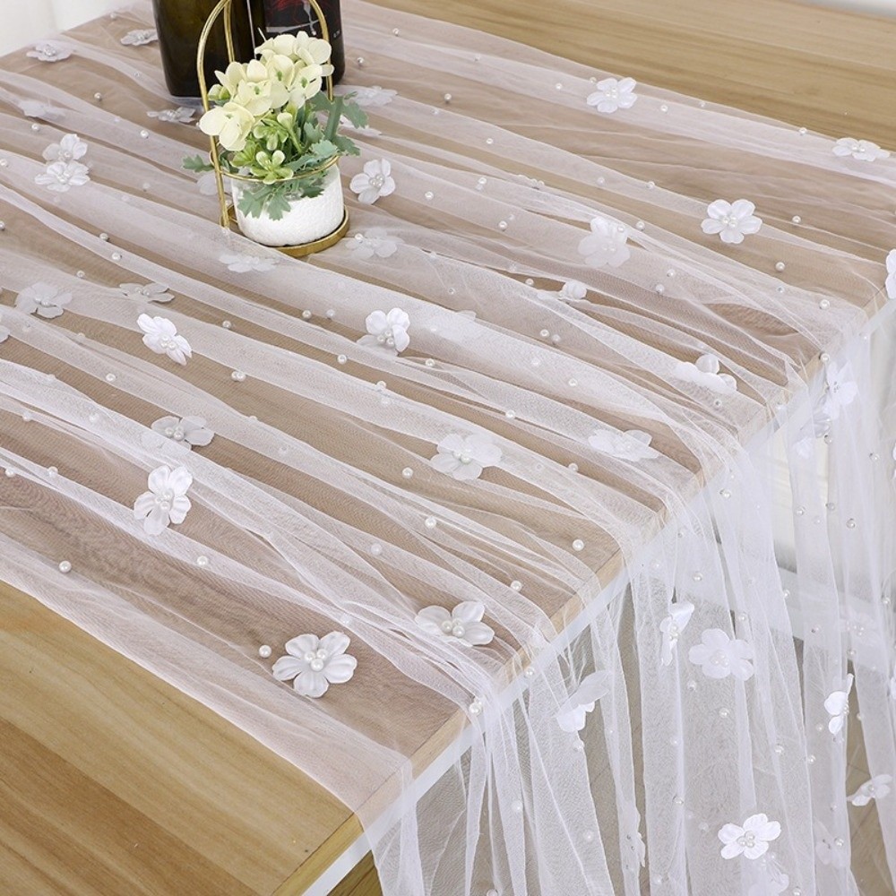 Long Table Runner Elegant Flower Tablecloth Embellishments Semi-Transparent Table Runner Romantic Decorative Wedding Table Runner Birthday Party