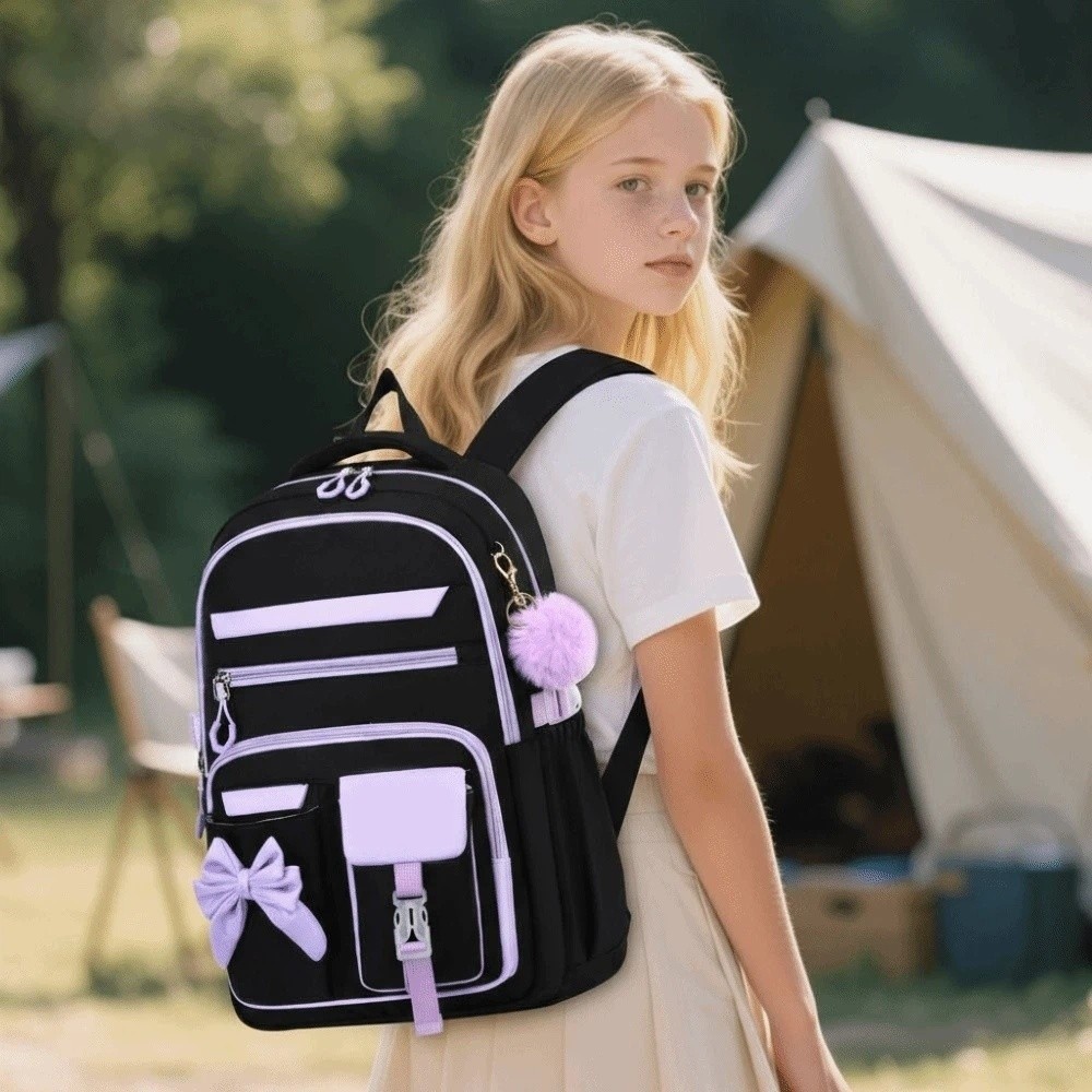 Lightweight Daypack Three-piece School Bag Set Casual with Lunch Bag Large Capacity Backpack Contrast Color with Pen Bag Students School Bag Junior High School