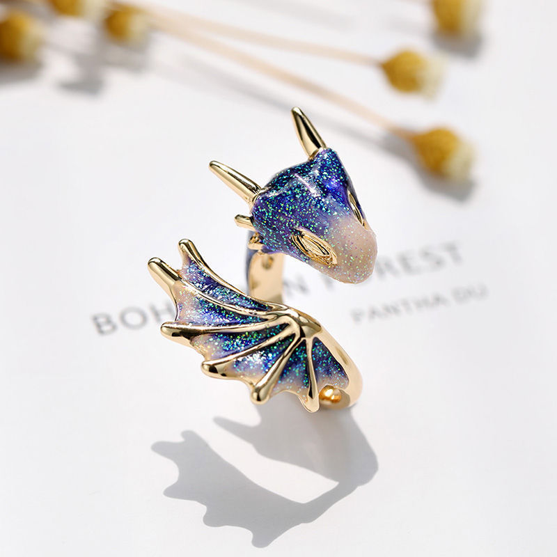 【New arrival】Adjustable Size Starry Sky Blue Dragon Opening Ring Women's Personalized Niche Finger Ring Light Luxury Trendy Men's Japanese and Korean Style