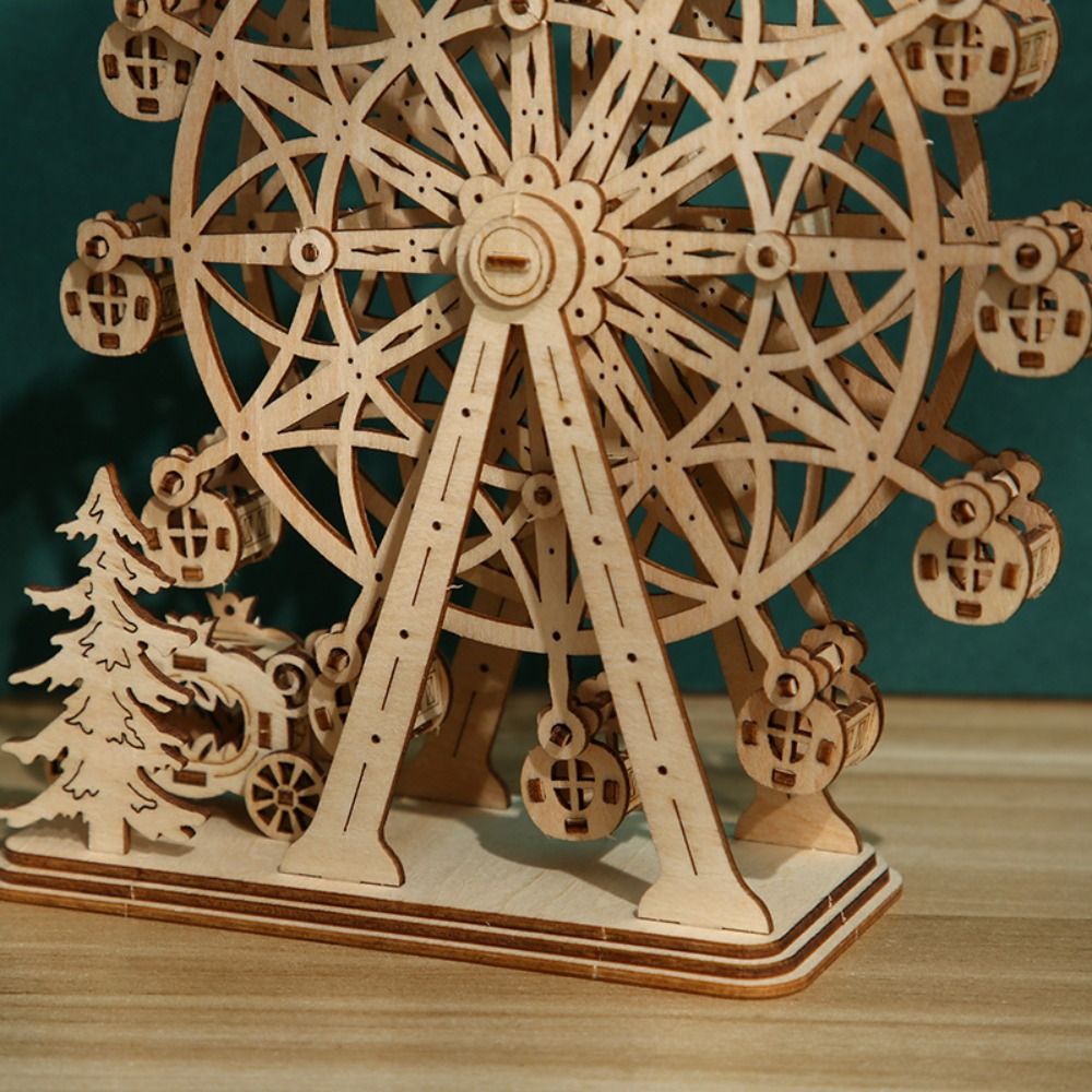 Building Block Rotatable 3D Rotatable Ferris Wheel Assembly Toy Ferris Wheel Wooden Wooden Rotatable Ferris Wheel Toy Assembly Toy Handmade DIY 3D Rotatable Ferris Wheel Toy Birthday Gift