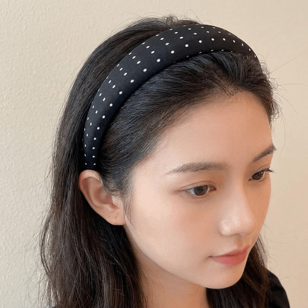 Retro Black White Color Polka Dot Headband Thin Non-Slip Wide Headband Plastic Vintage Hair Hoop Fashion Accessory