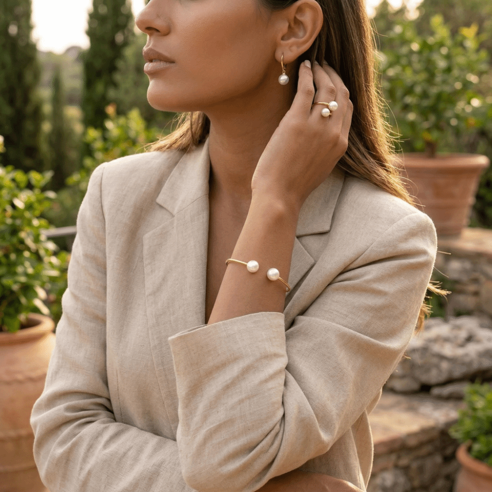 New Simple Design Imitation Earrings Ring Bangle Elegant Vintage Style Jewelry Set Alloy Delicate Color Jewelry Women