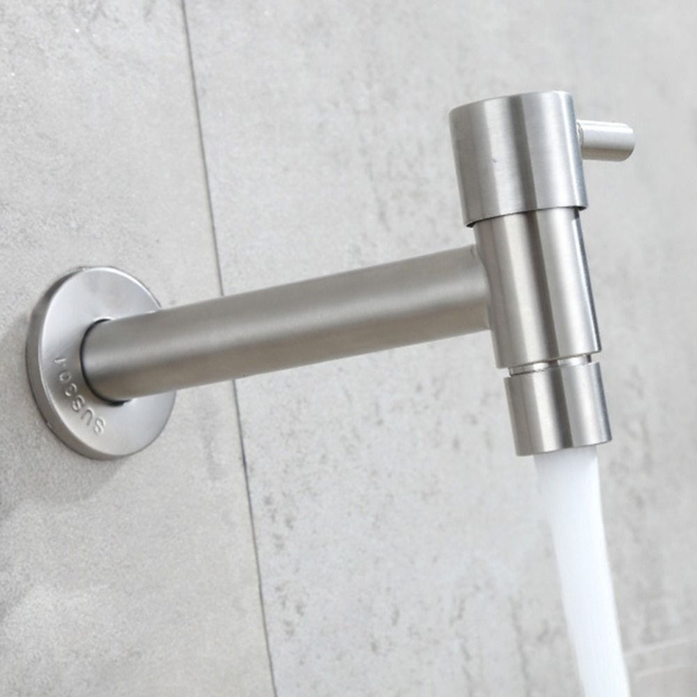 Practical Wall Mounted Washing Machine Faucet 304 Stainless Steel T Shape Garden Bibcock Quick-opening Extended Single Cold Faucet Outdoor