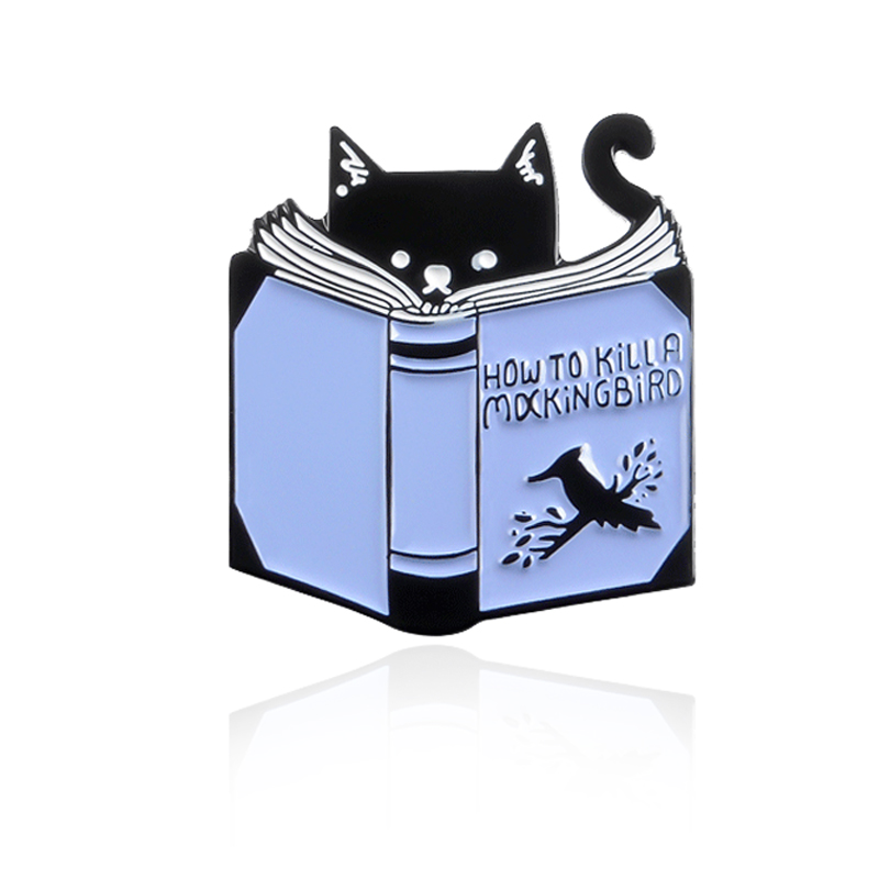 Cute Cat Brooches Pink black grey yellow kitten Love Read Book Love Music Feminism Enamel Pins Lapel Badge Jewelry