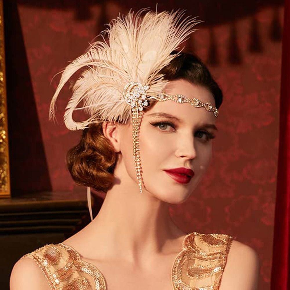 Trendy Vintage Feather Headband Sequin Cosplay Dress Headwear Tassel 1920s Hair Accessories Bridal Headdress