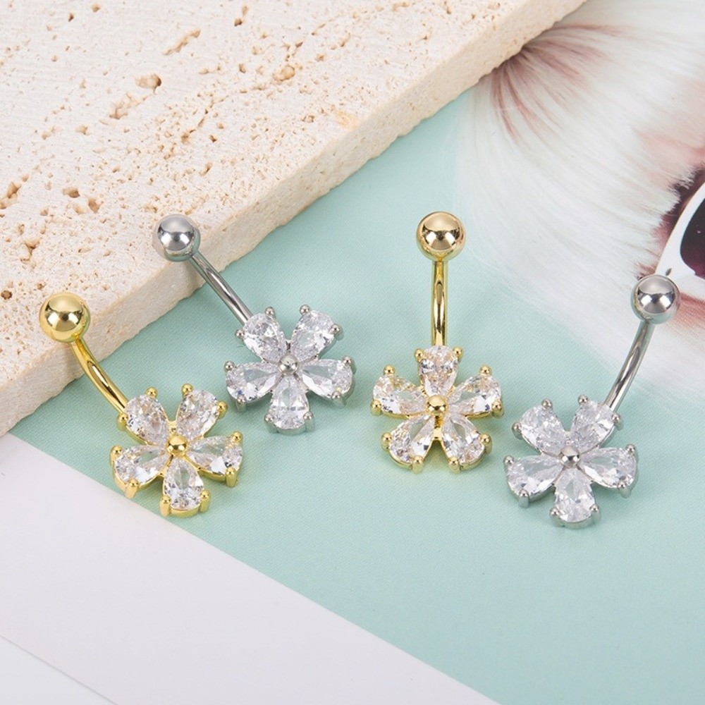 Beach Simple Belly Button Rings Stainless Steel Flower Navel Ring Body Piercing Jewelry Beach