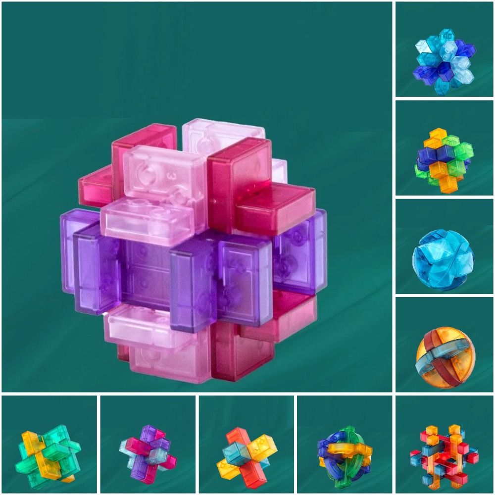 Educational Transparent IQ Brain Teaser Puzzles Unlock Toy Luban Lock Kong Ming Lock IQ ABS Plastic LuBan Lock Kids Gifts