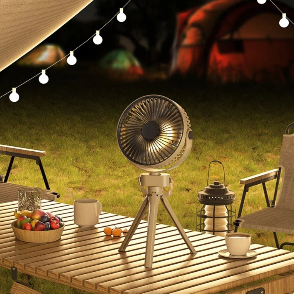 Cooling 3 Speed Portable Camping Fan Triangle Bracket 3-in- Design Hanging Fan Long Battery Life Night Light Rechargeable Fan Multifunctional
