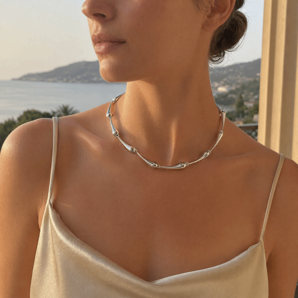 New Trendy Shiny Water-like Design Bamboo Joint Chain Alloy Dainty Snake Bone Chain Irregular Wave Shape Minimalist Design Clavicle Chain Unisex