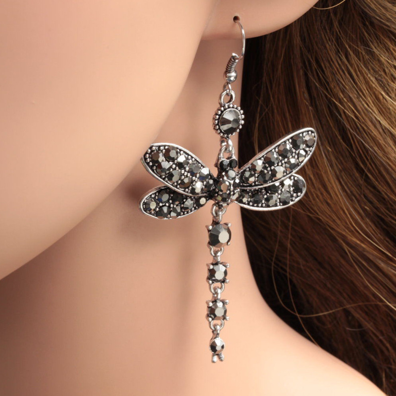 【Happy LifeStore】Vintage Female Bjg Dragonfly Crystal Earrings Boho Blue Stone Earrings Cute Silver Drop Earrings For Wo