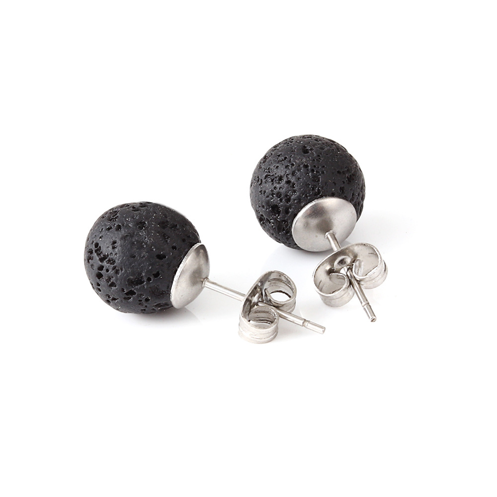 【Happy LifeStore】8mm 10mm Aromatherapy Black Stone Bead Stud Oil Diffuser Earrings Stainless Steel Earings Jewelry