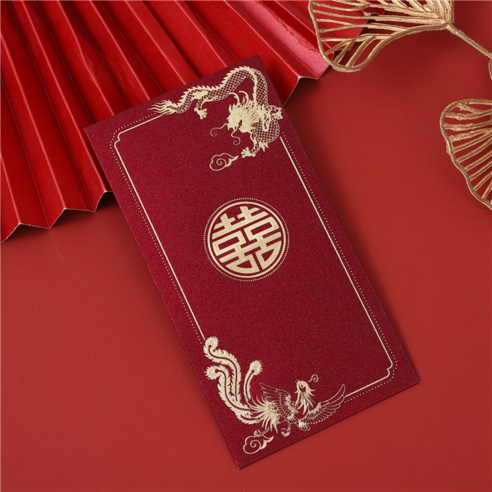 6pcs Creative Chinese Style New Year Red Envelopes Traditional Hongbao Wedding Money Pocket Blessing Gifts Packing Bags Celebration Party