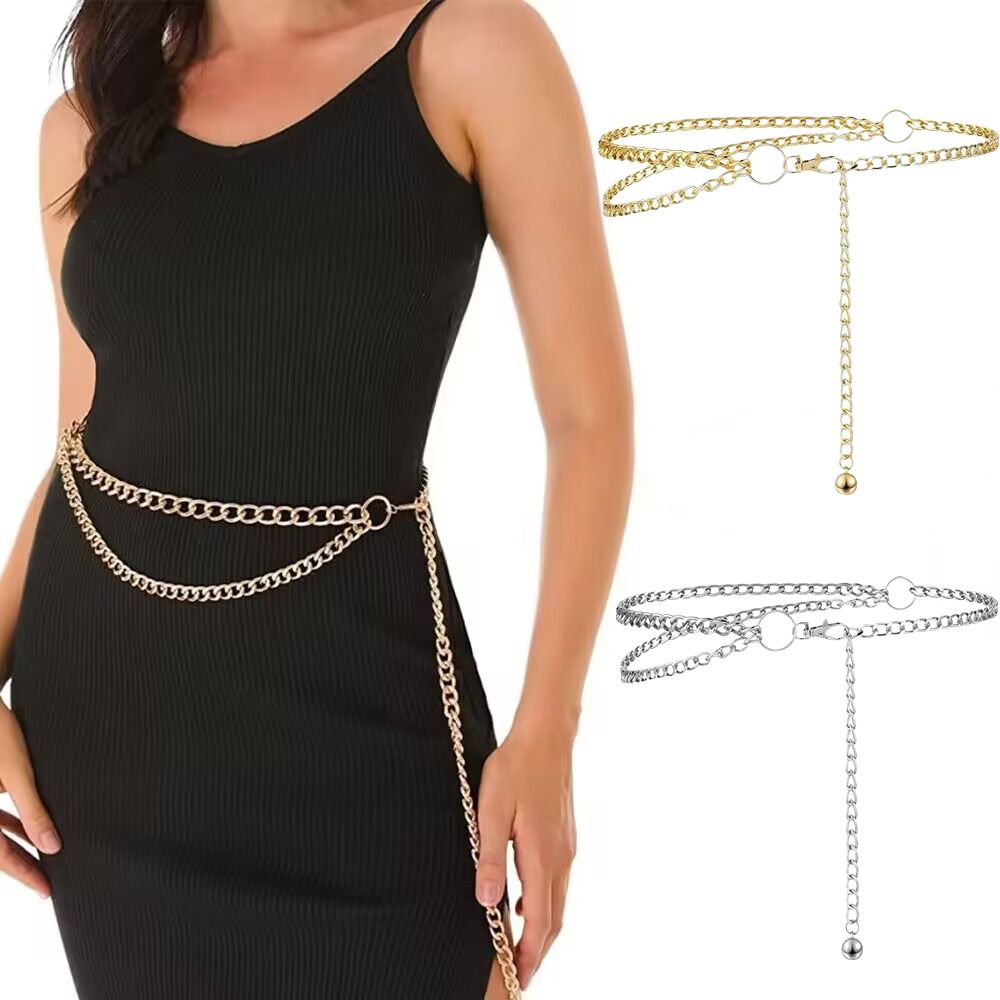 Retro Multilayer Waist Chain Belt Metal Plus Size Body Link Belts Adjustable Decorative Belt Waistband for Jeans Dress