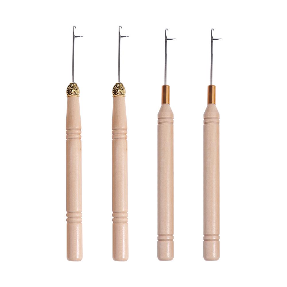 3pcs/set Sewing Tools Wooden Handle Crochet Hook Metal Hair Weaving Hook Needles Hair Knitting Micro Hook DIY