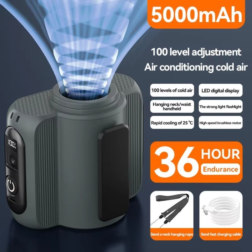 Wearable Portable Hanging Neck Fan Rechargeable Mini Waist Clip Fan LED Outdoor Lighting Camping Waist Fan Hiking