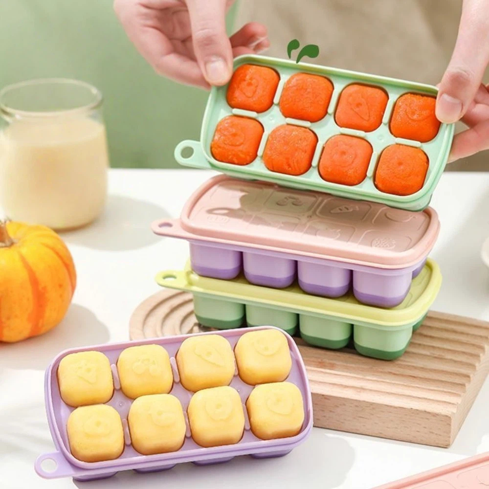 New Food Grade Silicone Ice Making Mold With Lid Cartoon Pattern Ice Storage Boxes 8 Grid Ice Cube Mould Kitchen Use