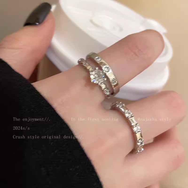 【New Arrivals】Zircon Splicing Opening Adjustable Ring Women's Summer Cool Style Niche Design Finger Ring Exquisite Ring for Men
