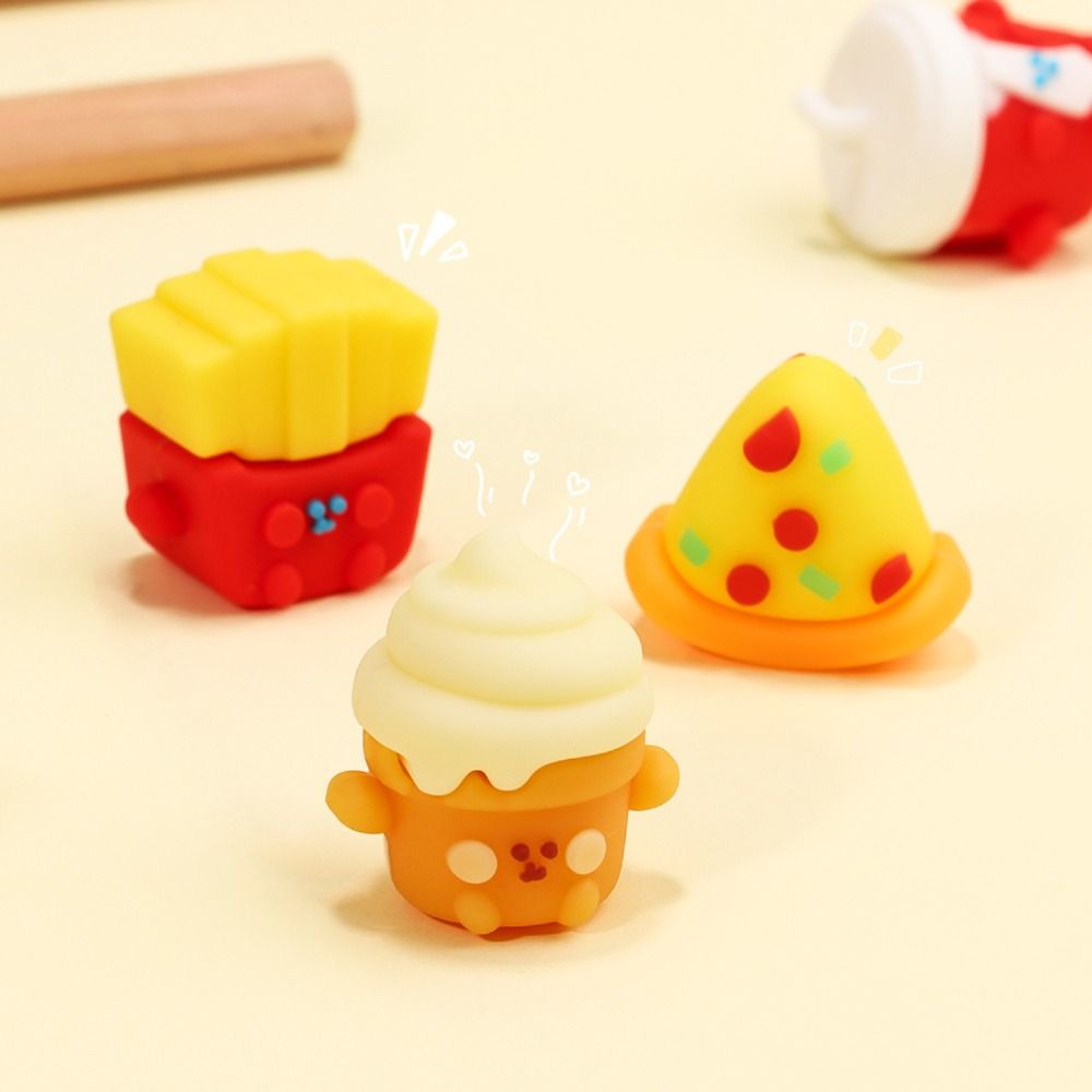 Cute Cheese Bear Panda Fast Food 3D Shape Eraser High Elasticity Traceless Sharing Packing Mini Eraser Dustless Pencil Wiping Eraser Award Gifts