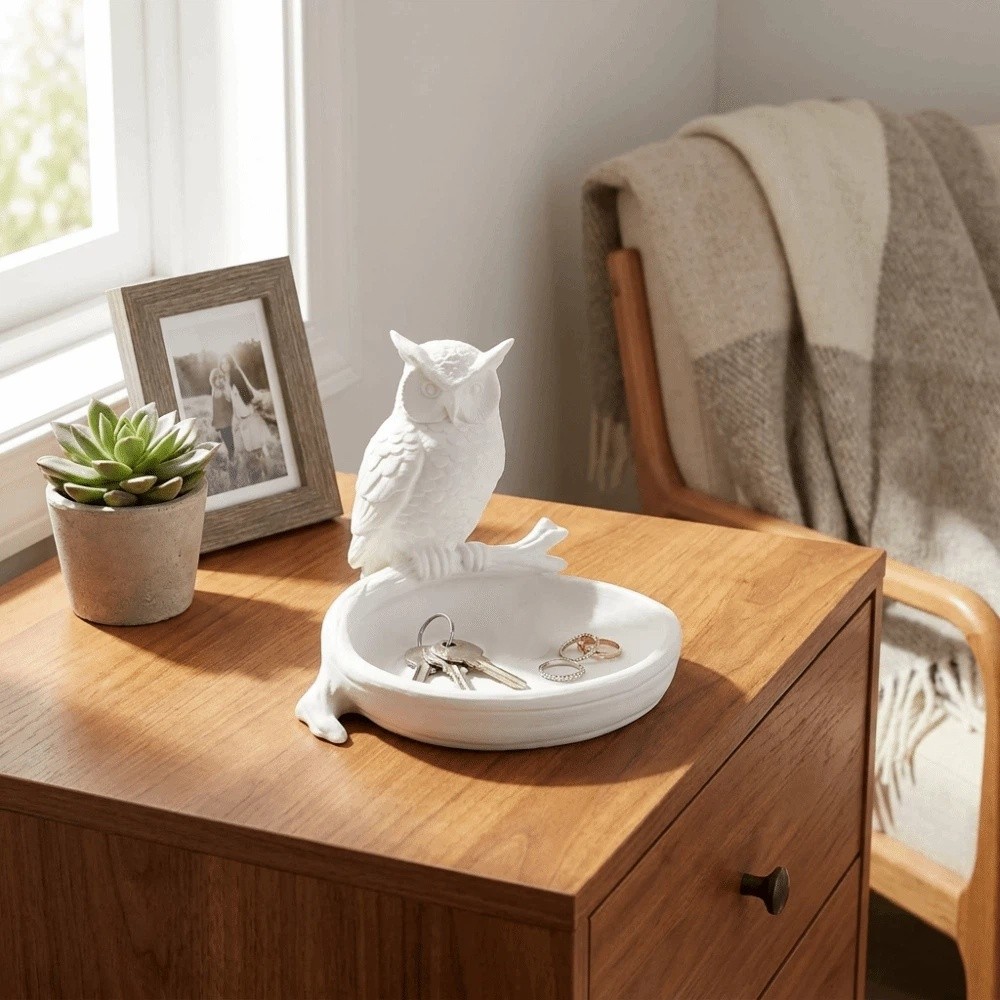 Ornaments 3D Printed Owl Storage Tray Modern Cute Jewelry Tray Organizer Plastic Cartoon Animal Shaped Bathroom Organizer Entrance