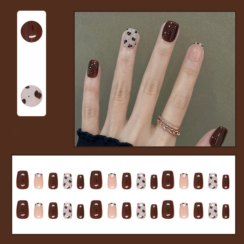 24Pcs Spot Short Fake Nails with Glue DIY Art Design False Nails Stylish Pattern Artificial Nails