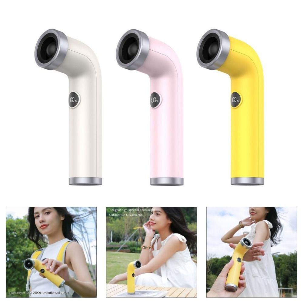 Violent Elbow Curved Design Bladeless Handheld Hair Dryer Digital Screen 3000mAH Battery Bladeless Handheld Fan Push Button Compact Size Rechargeable Handheld Fan Cooling Fan