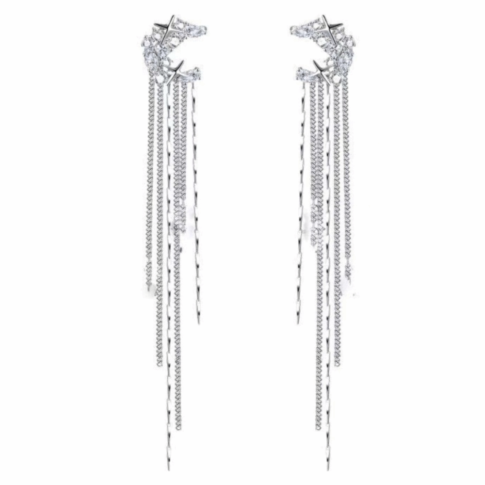 1 Pair Fashion Shiny Zircon Ear Cuff Long Tasse Trendy Design Zircon Ear Clip Luxury Design Tassel Earring Party Jewelry