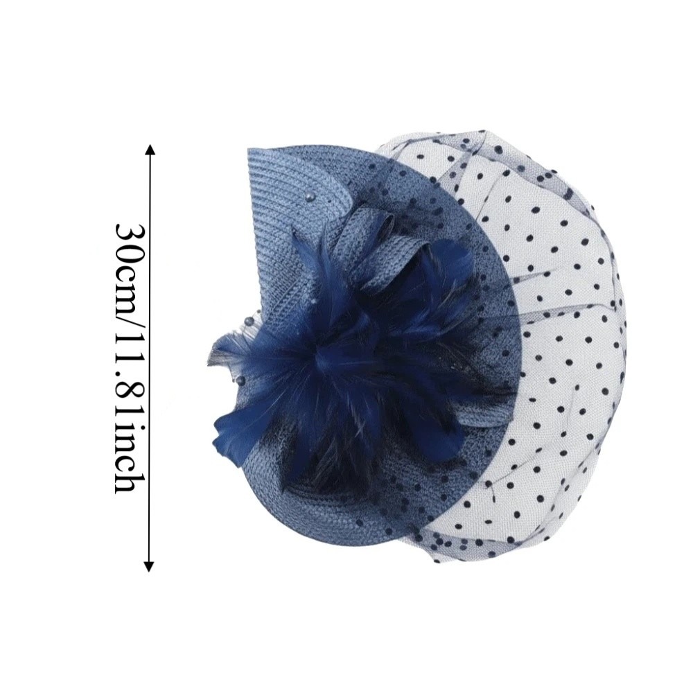 Pillbox Cap Polka Dot Fascinator Hat Net Mesh Vintage Design Derby Headpiece Soft Feather Lace Flower Party Hairwear Elegant Women