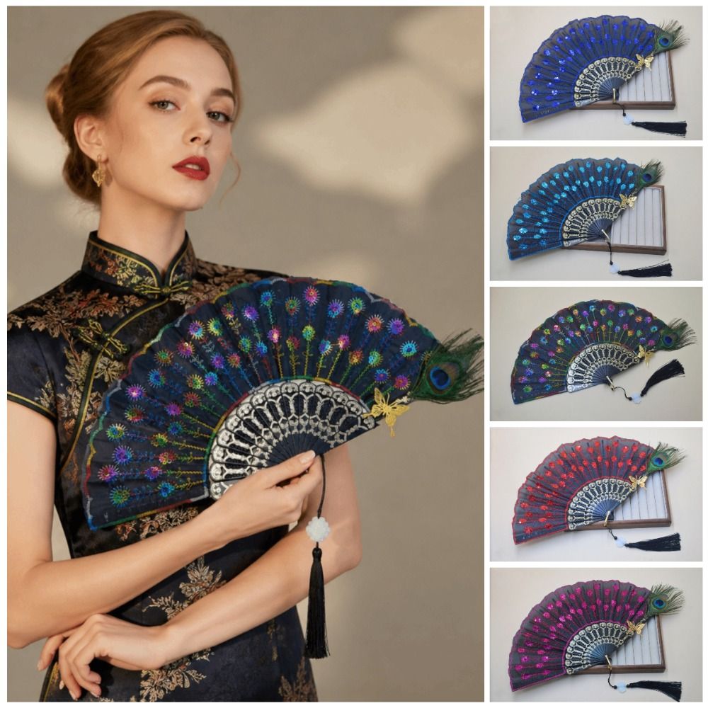 Fashion Chinese Style Solid Color Bamboo Fan Exquisite Retro Tassel Folding Fan Portable Classical Kimono Fan Hanfu Accessories