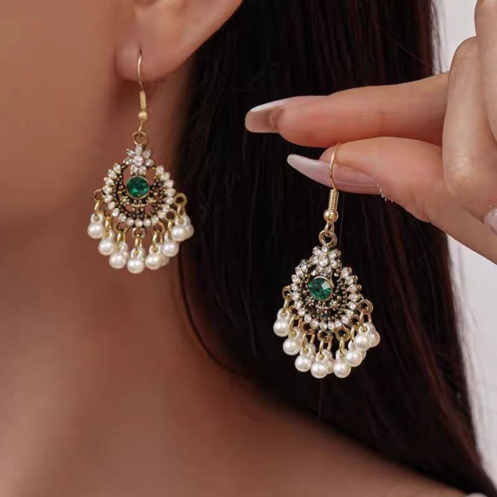 Creative Beaded Tassel Drop Earrings Imitation Bohemian Ethnic Style Earrings Hook Piercing Exaggerated Tassel Earrings Women