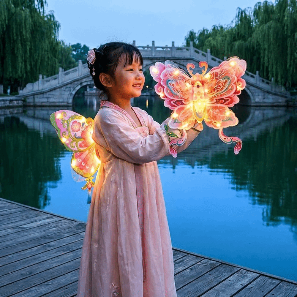 Chinese Style Portable Butterfly Lantern Material Kit Semi-finished Product Led Handheld Glowing Lantern Luminous Ancient Style Traditional Flower Lantern Street Vendors