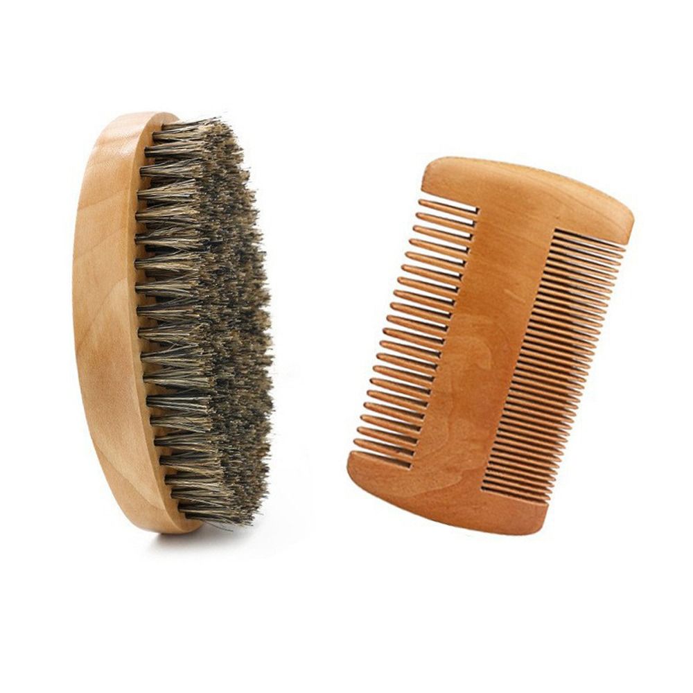 2/3pcs Eco Friendly Boar Bristle Men Mustache Comb Kit Anti-Static Beard Brush and Comb Set Durable Wood Shaving Brush Beard Comb Kit Salon