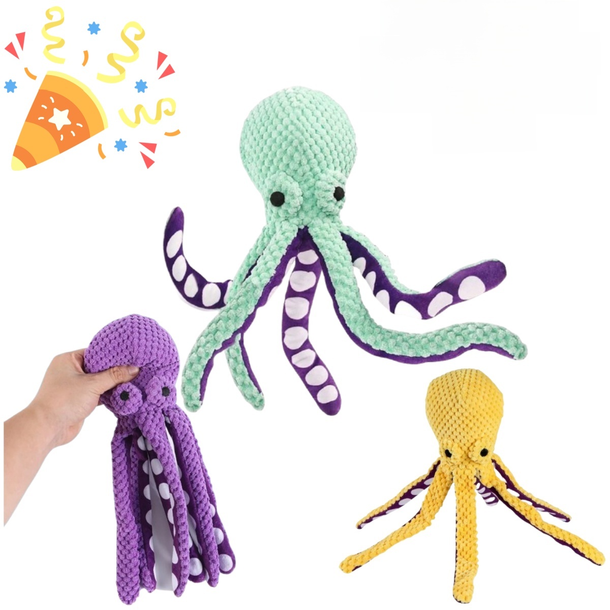 Pet supplies big octopus tough bite toy for gnawing and amusing; large size plush toy with sound
