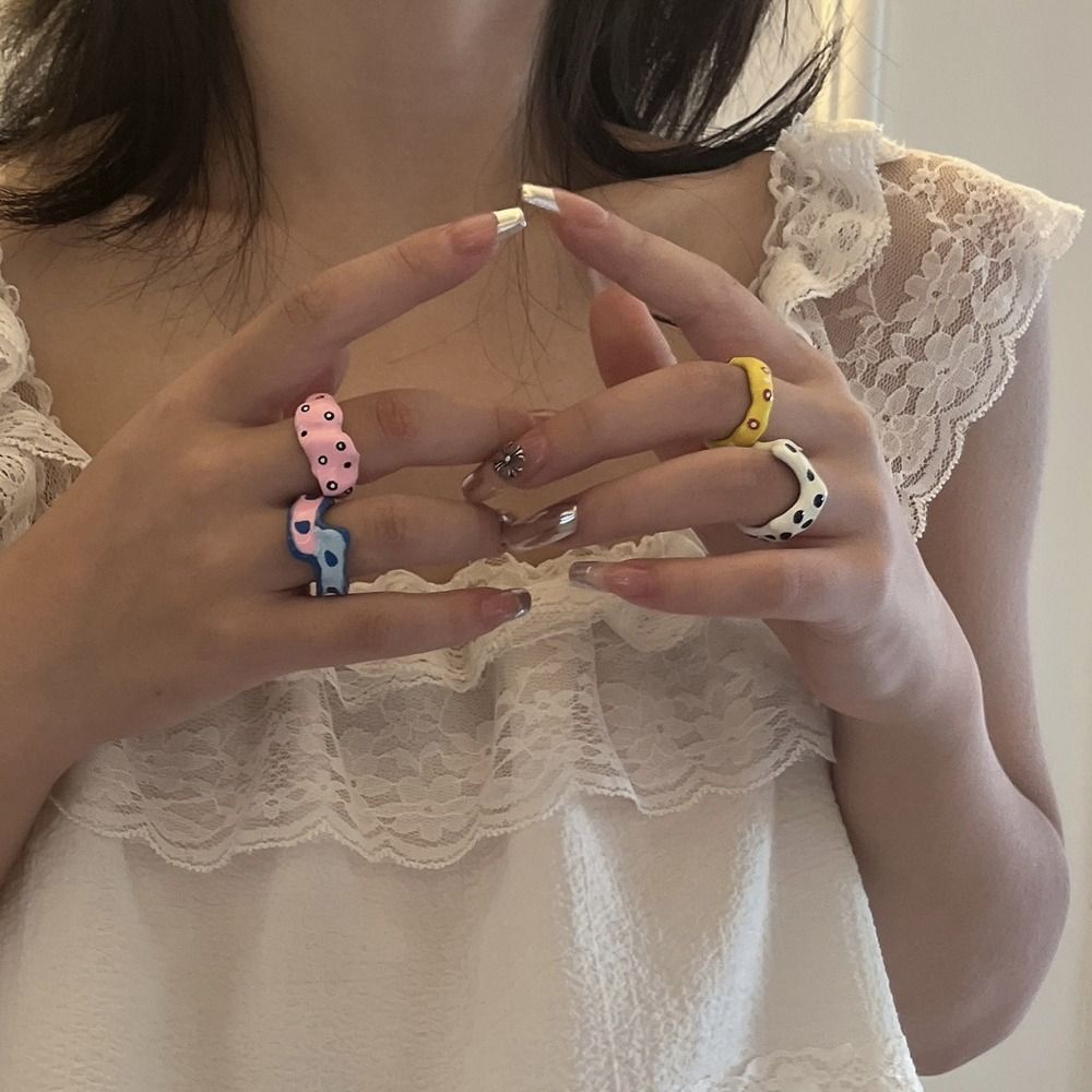 Delicate Exquisite Sweet Opening Ring Oil Dropping Process Y2K Style Stripe Girl Gift Ring Women Ring Vintage Ring Fashion Jewelry