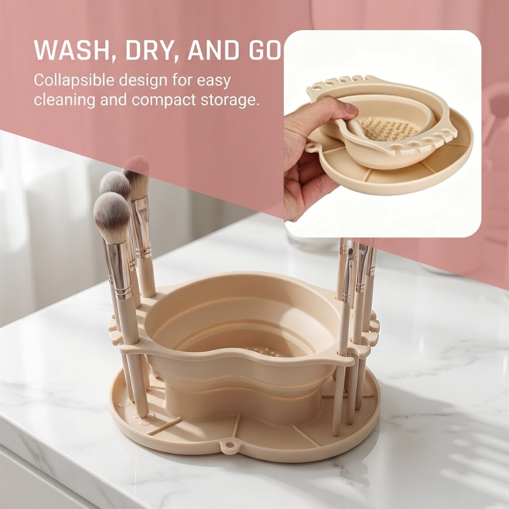 Efficient Collapsible Silicone Makeup & Artist Brush Cleaner Heart-Shaped Thickened Drying Rack & Storage Tray Multi-function with Textured Base Portable Washing Mat Studios