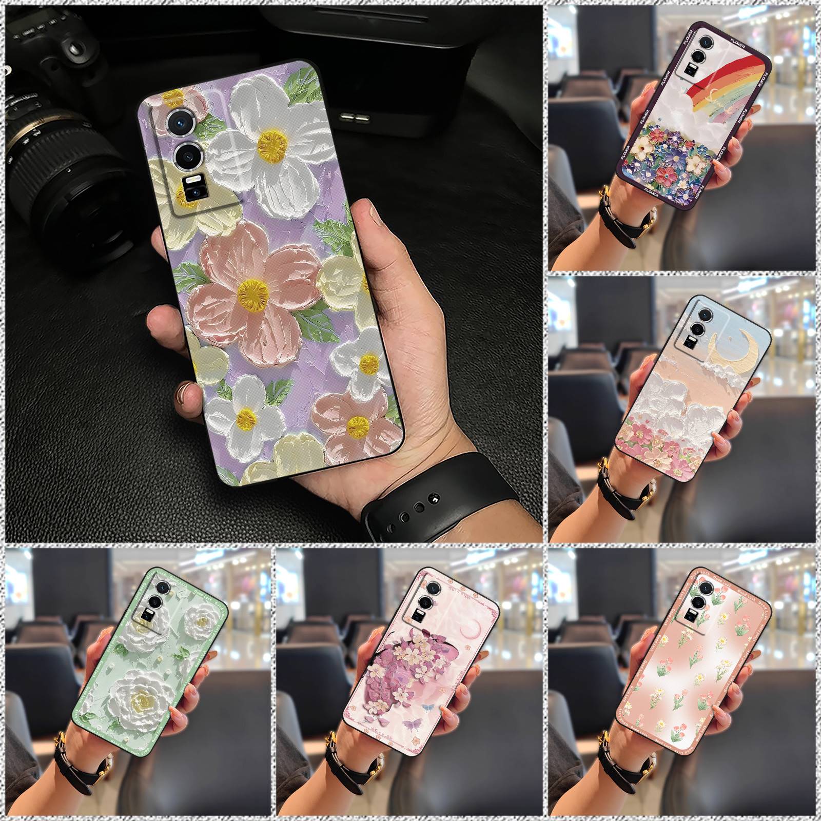 Fashion Design Full wrap Phone Case For VIVO Y76 5G TPU Waterproof Soft case flower Silicone Oil Painting Shockproof