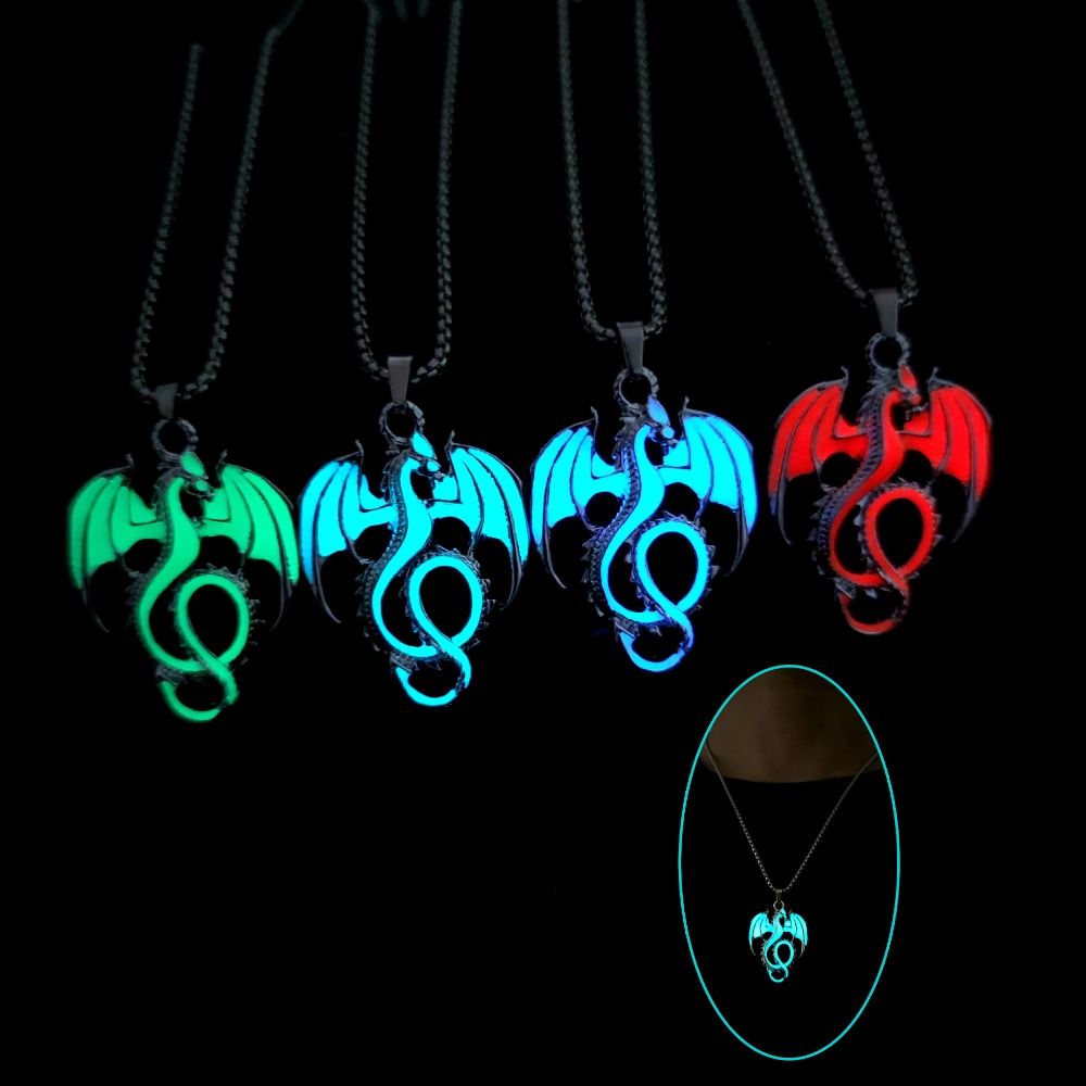 Creative Dragon Luminous Pendant Necklace Stainless Steel Punk Style Halloween Necklaces Jewelry Accessories Hip Hop Neck Chains Gifts