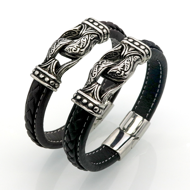 【Mega Sale】Jewelry Genuine Leather Woven Titanium Bracelet Men's Stainless Steel Jewelry