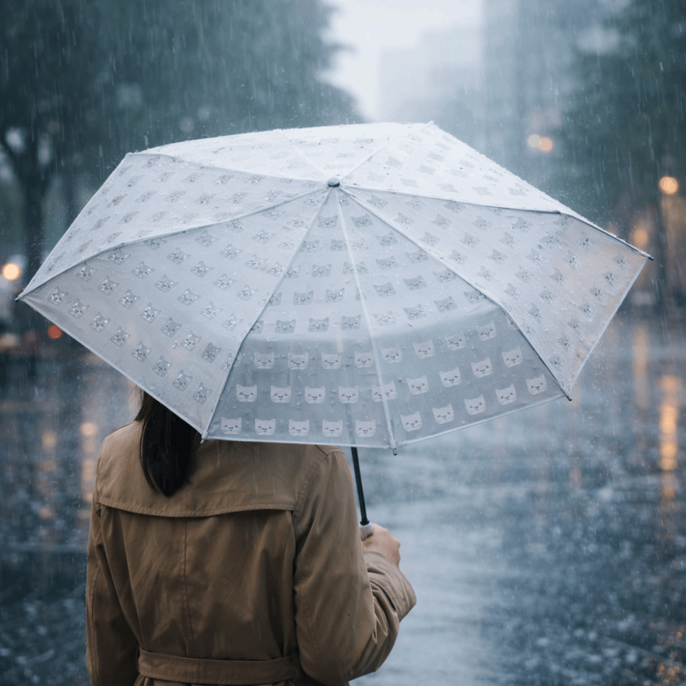 Trendy Style Portable Cartoon Cat Umbrella Thickened Waterproof Folding Umbrella Automatic/Manual Transparent Umbrella Travel