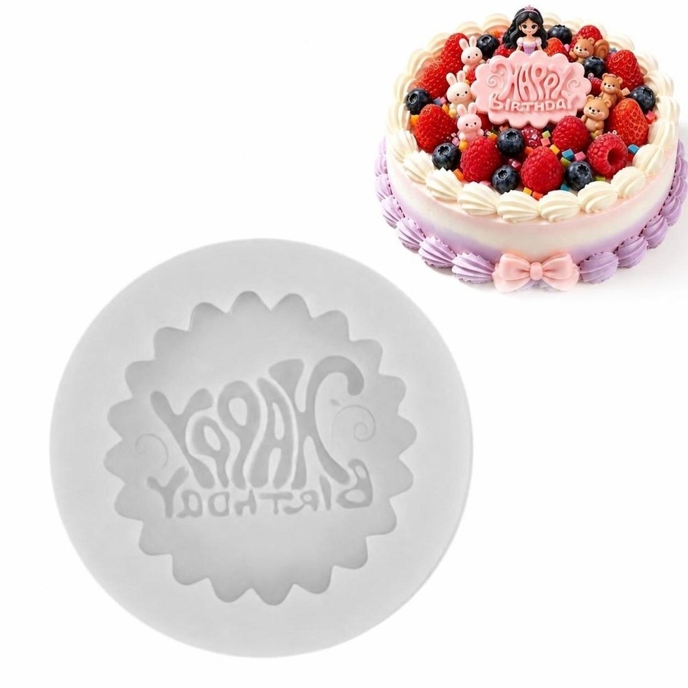 Durable Food Safe Happy Birthday Silicone Mold Liquid Silicone Happy Birthday Lettering Fondant Lettering Mold Round Easy To Use Chocolate Mold DIY Creative Project
