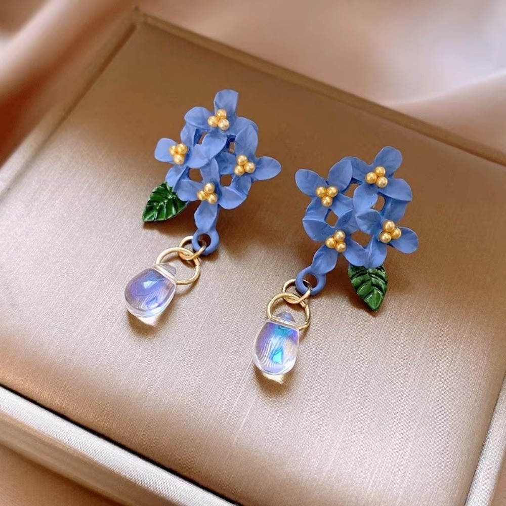 New Chinese Style Orchid Earrings Sweet Blue Color Flower Earrings Temperament Girl Ear Jewelry Party