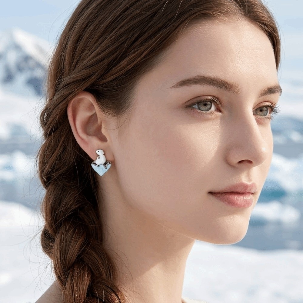 Personalized Polar Bear Stud Earrings Childishness Unique Melting Icebergs Earrings Creative Studs Greenism Ear Studs Gift