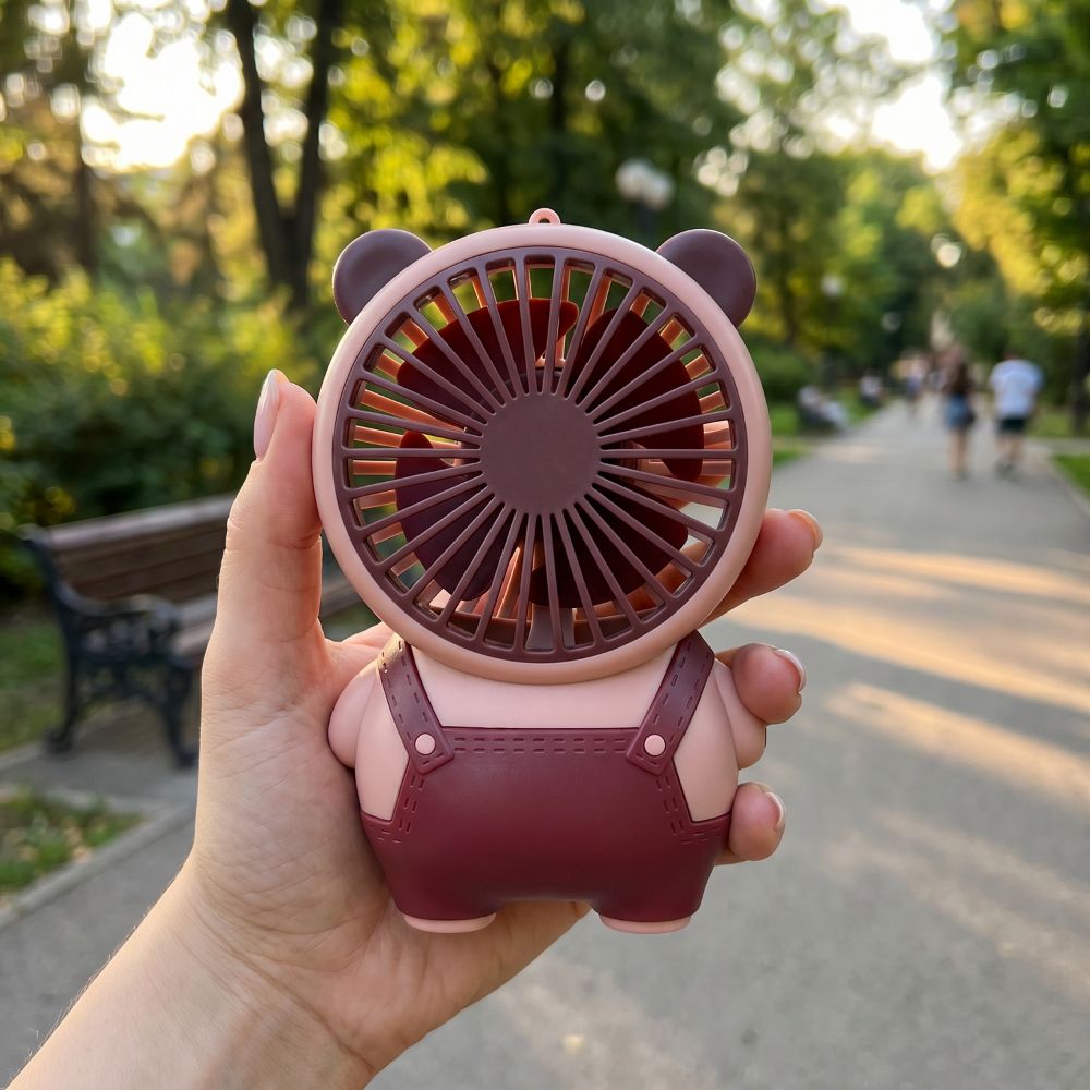Summer Cooling Bear Shape Desktop Mini Fan Rechargeable Portable Small Electric Fan Lightweight Quiet Operation Cartoon Bear Fan Outdoor Use