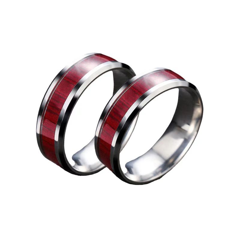 【Special offer】Stainless Steel Ring Inlaid with Wood Grain Niche Titanium Steel Ring Men's Cold Men's Fashion