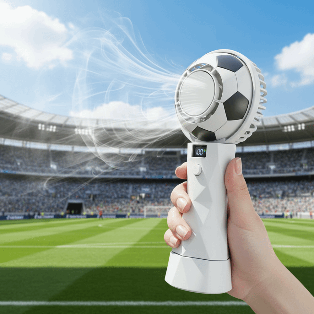 Cute Mini Soccer Cooling Electric Fan High Speed 5 Setting Handheld Fan LED Display Rechargeable Portable Fan Summer
