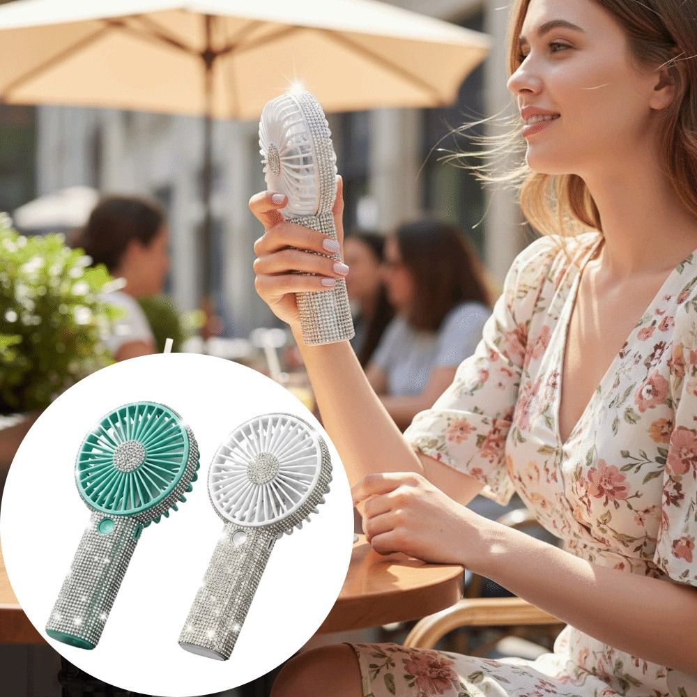 Powerful Small Size Mini Portable Fan Cute Design Pattern Personal Fan Long-Lasting Battery Sparkling Imitation Rechargeable Mini Fan Personal Use