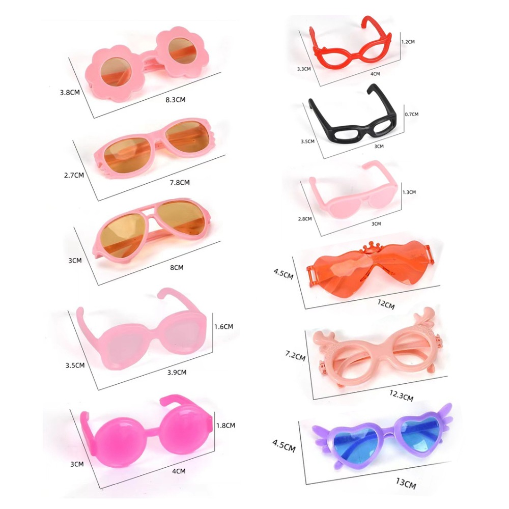 2pcs/set Play House Toy Doll Sunglass Retro Cool Doll Glasses Multicolor Fashion Styles Mini Plastic Heart Glasses Round Frame Retro Mini Plastic Glasses for Doll Children Gift